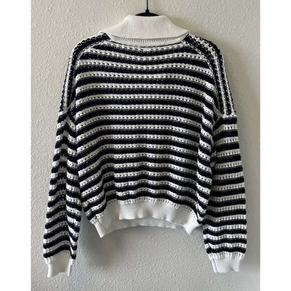 Wishlist Womens Sweater Size Large Navy White Collared Open Knit Preppy Nautical - Picture 7 of 13